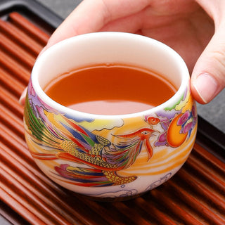 Buddha Gift Dragon Phoenix Auspicious Clouds Sun Ocean Waves Ceramic Teacup Kung Fu Tea Cup