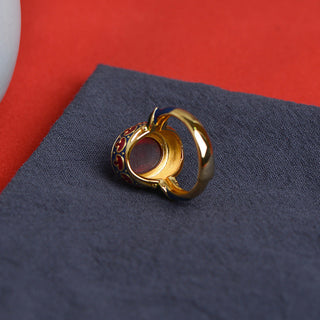 Buddha Gift 925 Sterling Silver Red Corundum Courage Ring