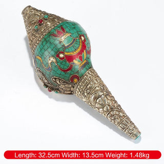 Buddha Gift Tibetan Handmade Engraved Shankha Double Dorje Buddha Conch Shell Wealth Positive Decoration