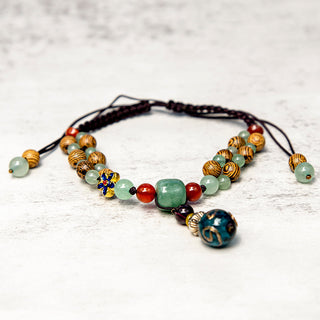 Buddha Gift Wenge Wood Green Aventurine Balance Protection Anklet