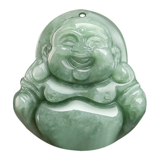 Buddha Gift Natural Green Jade Laughing Buddha Luck Abundance Necklace Pendant
