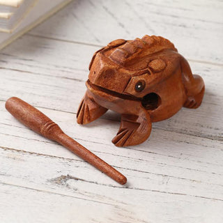 Buddha Gift Handcrafted FengShui Wealth Luck Frog Mini Wooden Croaking Frog Guiro Decoration