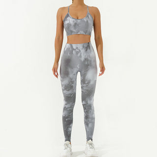 Buddha Gift 2Pcs Camo Print Backless Criss-Cross Strap Top Bra Shorts Leggings Pants Fitness Yoga Outfit Set