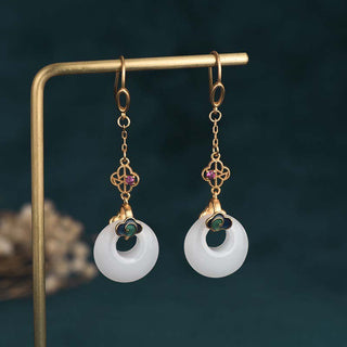 Buddha Gift FengShui White Jade Blessing Drop Earrings