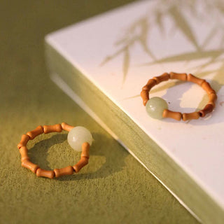 Buddha Gift Hetian Jade Beaded Bamboo Prosperity Luck Ring