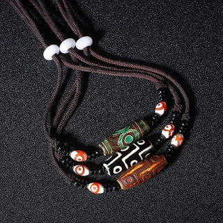 Buddha Gift Tibetan Nine-Eye Dzi Bead Protection String Necklace