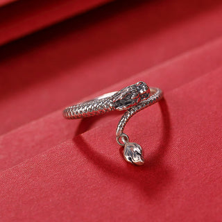 Buddha Gift 925 Sterling Silver Vintage Year of the Dragon Luck Protection Strength Adjustable Ring