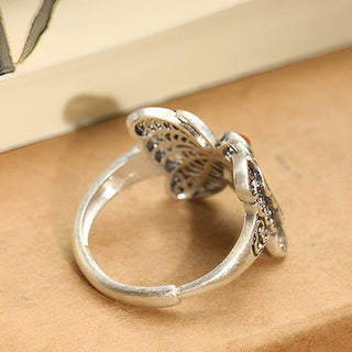 Buddha Gift 925 Sterling Silver Red Agate Butterfly Self-acceptance Ring Earrings Set