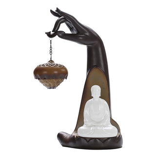 Buddha Gift Led Buddha Hand Backflow Smoke Fountain Healing Ceramic Stick Incense Burner Decoration