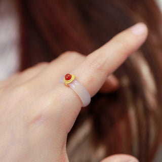 Buddha Gift White Agate Cyan Jade Turquoise Red Agate Luck Protection Ring