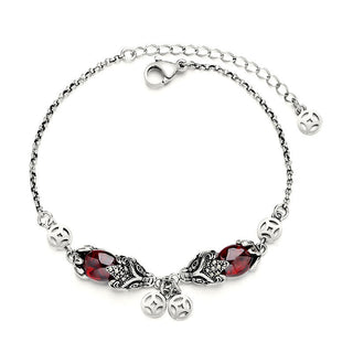 Buddha Gift Garnet Double PiXiu Copper Coin Protection Chain Bracelet