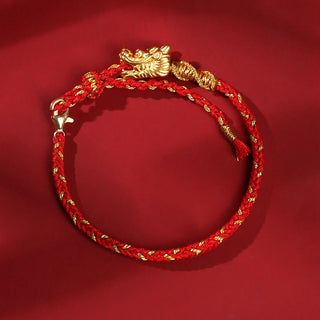 Buddha Gift 999 Sterling Silver Handcrafted Dragon Luck Eight Thread Knot Red String Braided Bracelet