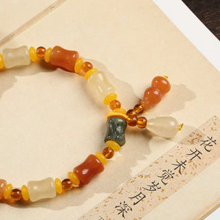 Buddha Gift Natural Golden Silk Jade Gourd Wealth Charm Bracelet