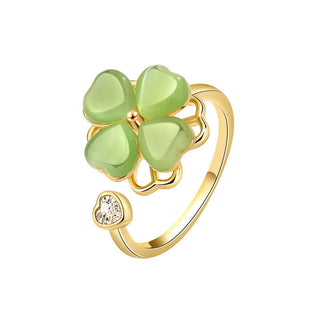 Buddha Gift Cat's Eye Four Leaf Clover Zircon Love Rotatable Ring