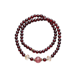 Buddha Gift 14K Gold Plated Natural Garnet Strawberry Quartz Stability Double Wrap Bracelet