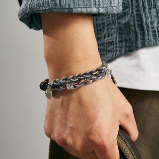 Buddha Gift 925 Sterling Silver Tiger's Eye Colorful Cotton Rope Handmade Willpower Bracelet