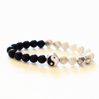 Buddha Gift 3pcs Natural White Turquoise Frosted Stone Bead Yin Yang Wealth Bracelet