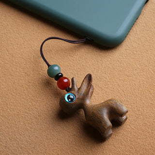 Buddha Gift Sandalwood Small Leaf Red Sandalwood Ebony Wood Green Sandalwood Lucky Mini Deer Carved Protection Key Chain Phone Hanging Decoration