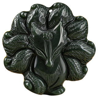 Buddha Gift Hetian Cyan Jade Nine Tailed Fox Luck Necklace String Pendant