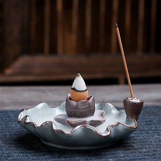 Buddha Gift Lotus Plum Blossom Square Ceramic Spiritual Backflow Incense Burner