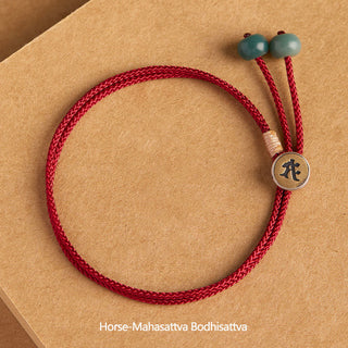 Buddha Gift 925 Sterling Silver Handmade Chinese Zodiac Natal Buddha Cyan Bodhi Seed Protection Braided Red String Bracelet
