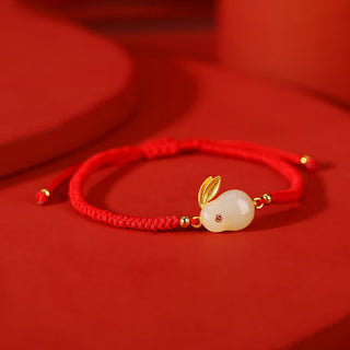 Buddha Gift 925 Sterling Silver Year of the Rabbit Hetian White Jade Luck Red String Protection Bracelet