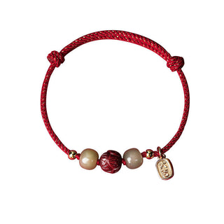 Buddha Gift 14K Gold Plated Hetian Jade Cinnabar Lotus Luck Handcrafted Rope Bracelet
