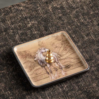 Buddha Gift Mountain Lake Flower Leaf Healing Ceramic Plate Tray Stick Incense Burner Decoration