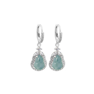 Buddha Gift 925 Sterling Silver Green Jade Gourd Abundance Drop Earrings