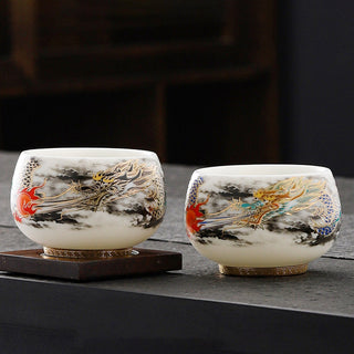 Buddha Gift Dragon Playing With Pearl Design White Porcelain Ceramic Teacup Kung Fu Tea Cup 160ml