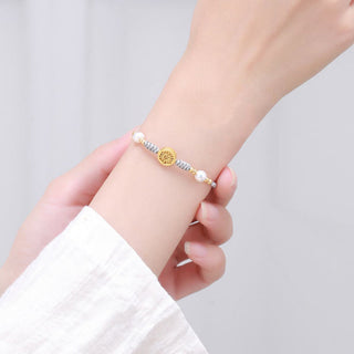 Buddha Gift Copper Coin Fortune Tree Pearl Luck Blue Rope Braided Bracelet