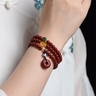 Buddha Gift Tibetan Cinnabar Peace Buckle Triple Wrap Blessing Bracelet Mala