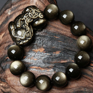 Buddha Gift FengShui PiXiu Golden Obsidian Protection Bracelet