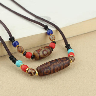 Buddha Gift Tibetan Nine-Eye Dzi Bead Three-eyed Dzi Bead Protection String Necklaces Pendant