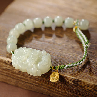 Buddha Gift 925 Sterling Silver Chinese Zodiac Hetian Jade Happiness Luck String Bracelet