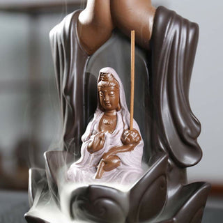 Buddha Gift Buddha Avalokitesvara Chenrezig Ksitigarbha Ceramic Lotus Blessing Backflow Incense Burner