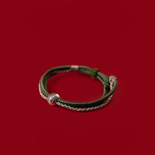 Buddha Gift 925 Sterling Silver Tibetan Zakiram Goddess of Wealth Luck Rope Bracelet