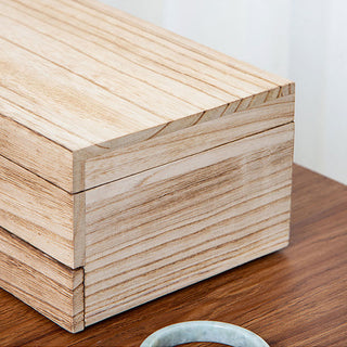 Buddha Gift Retro Beige Wooden Jewelry Box Two-Layer Jewelry Storage Box With Mirror