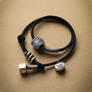 Buddha Gift Handmade Tibetan Om Mani Padme Hum Carved Auspicious Amulet Double Wrap Rope Bracelet