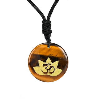 Buddha Gift OM Lotus Symbol Various Crystal Amethyst Tiger Eye Healing Necklace Pendant