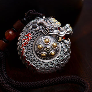 Buddha Gift 999 Sterling Silver Year of the Dragon Rotatable Ball Five Elements Copper Coin Strength Hanging Decoration