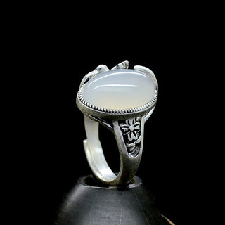 Buddha Gift 990 Sterling Silver Natural Chalcedony Plum Positive Harmony Ring