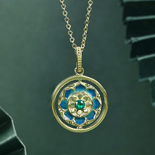 Buddha Gift 925 Sterling Silver Lotus Flower Floral Zircon Enlightenment Rotatable Necklace Pendant
