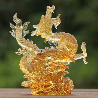 Buddha Gift Handmade Chinese Zodiac Yellow Dragon Liuli Crystal Art Piece Luck Protection Home Office Decoration