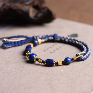 Buddha Gift Handmade Natural Lazurite Bead Positive Rope Bracelet