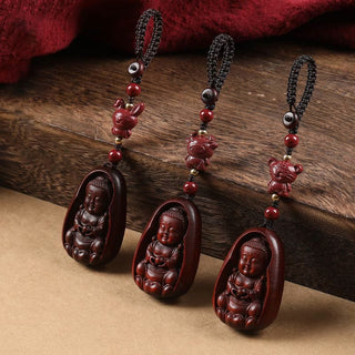 Buddha Gift Small Leaf Red Sandalwood Buddha Cinnabar Chinese Zodiac Amulet Protection Key Chain
