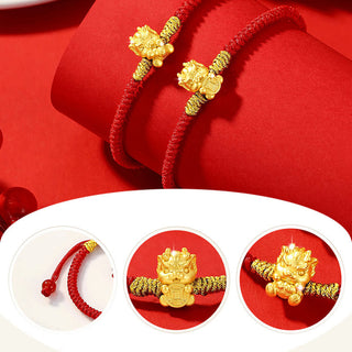 Buddha Gift 999 Sterling Silver Year of the Dragon Copper Coin Fortune Dragon Fu Character Luck Handcrafted Red String Braided Bracelet