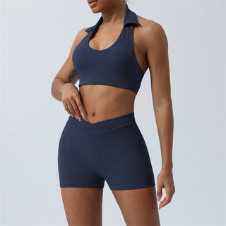 Buddha Gift 2Pcs Workout Sleeveless Backless Top Shorts Flared Pants Sports Fitness Yoga Outfit Set