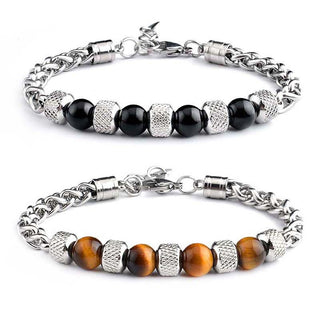 Buddha Gift Black Onyx Tiger Eye Bead Courage Bracelet