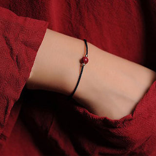 Buddha Gift 14K Gold Plated Natural Cinnabar Blessing String Braided Bracelet